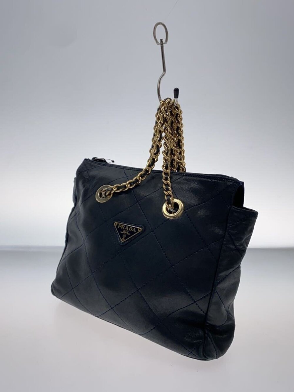 Prada Leather Quilted Chain Shoulder Black Bag Black